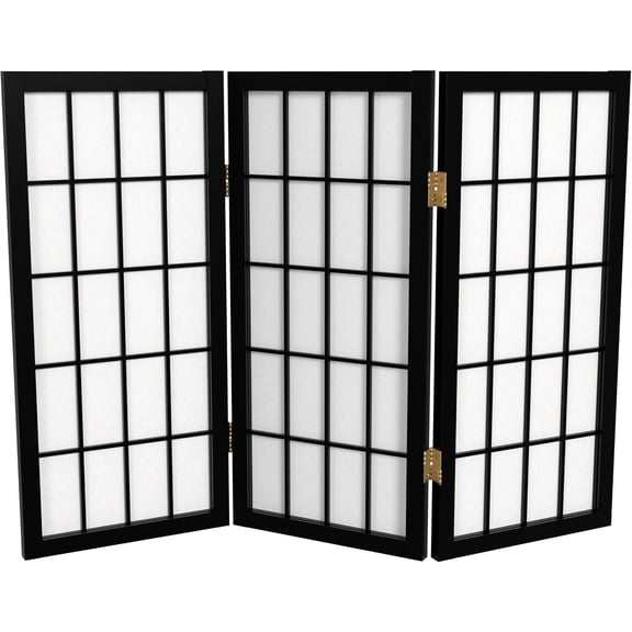 2 ft. Short Desktop Window Pane Shoji Screen - Black - 3 Panels