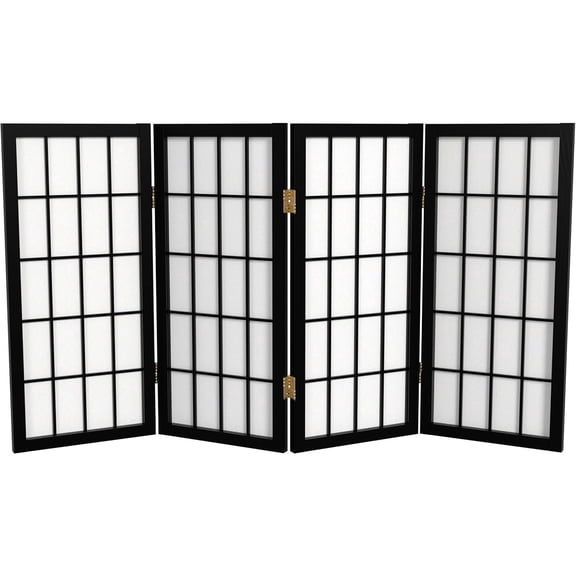 2 ft. Short Desktop Window Pane Shoji Screen - Black - 4 Panels