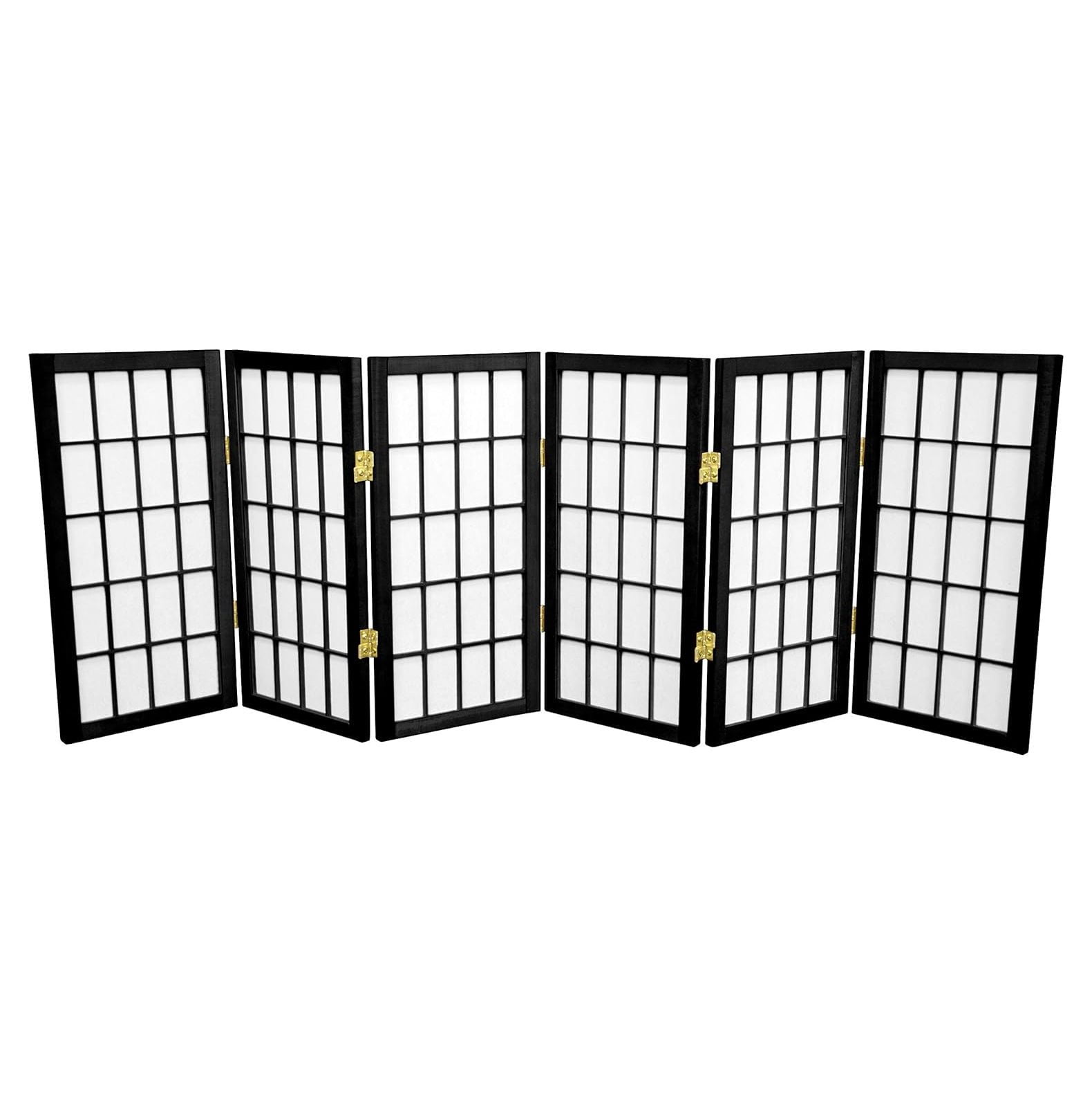 2 ft. Short Desktop Window Pane Shoji Screen Black 6 Panels