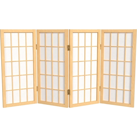 2 ft. Short Desktop Window Pane Shoji Screen - Natural - 4 Panels