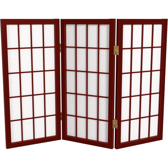 2 ft. Short Desktop Window Pane Shoji Screen - Rosewood - 3 Panels