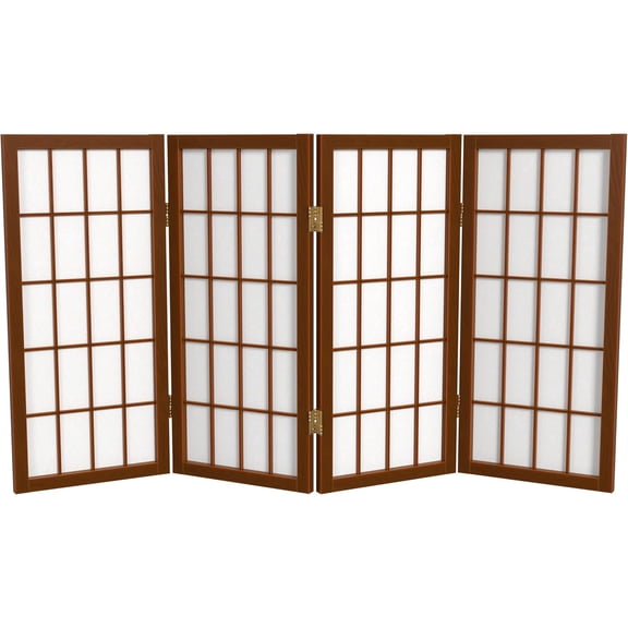 2 ft. Short Desktop Window Pane Shoji Screen - Walnut - 4 Panels