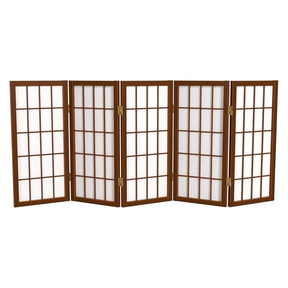 2 ft. Short Desktop Window Pane Shoji Screen - Walnut - 5 Panels