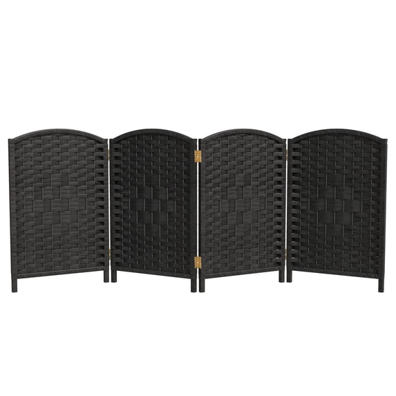 Red Lantern 2 ft. Short Diamond Weave Fiber Folding Screen - Black - 4 Panel