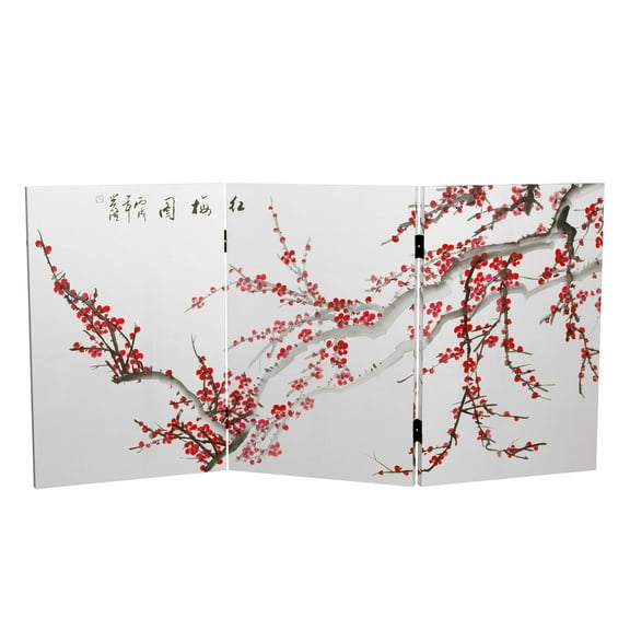 2 ft. Short Double Sided Plum Blossom Canvas Folding Screen