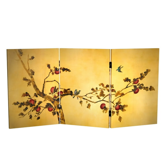 2 ft. Short Double Sided Plum Tree Canvas Folding Screen
