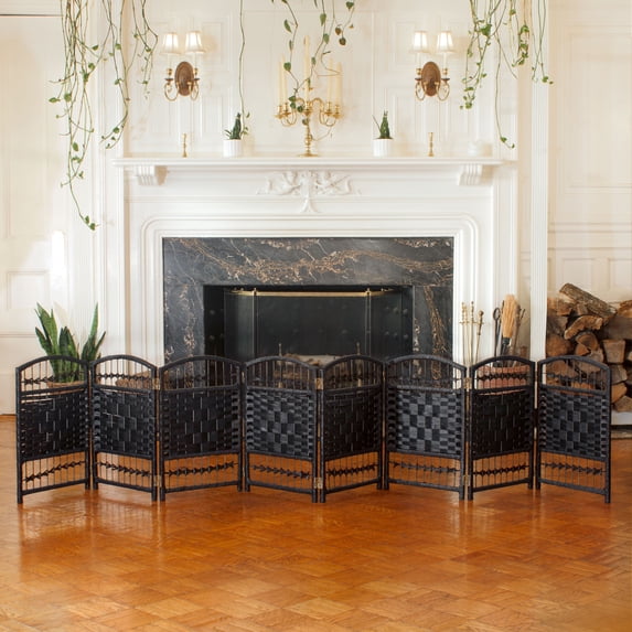 Red Lantern 2 ft. Short Fiber Weave Folding Screen - Black - 8 Panels