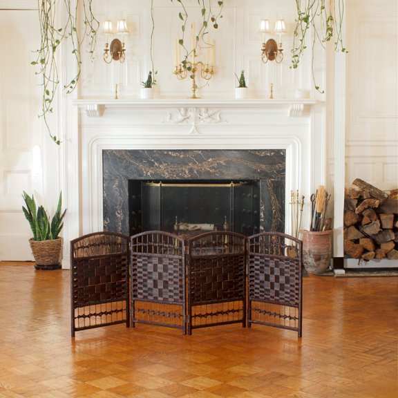 Red Lantern 2 ft. Short Fiber Weave Folding Screen - Dark Mocha - 4 Panels