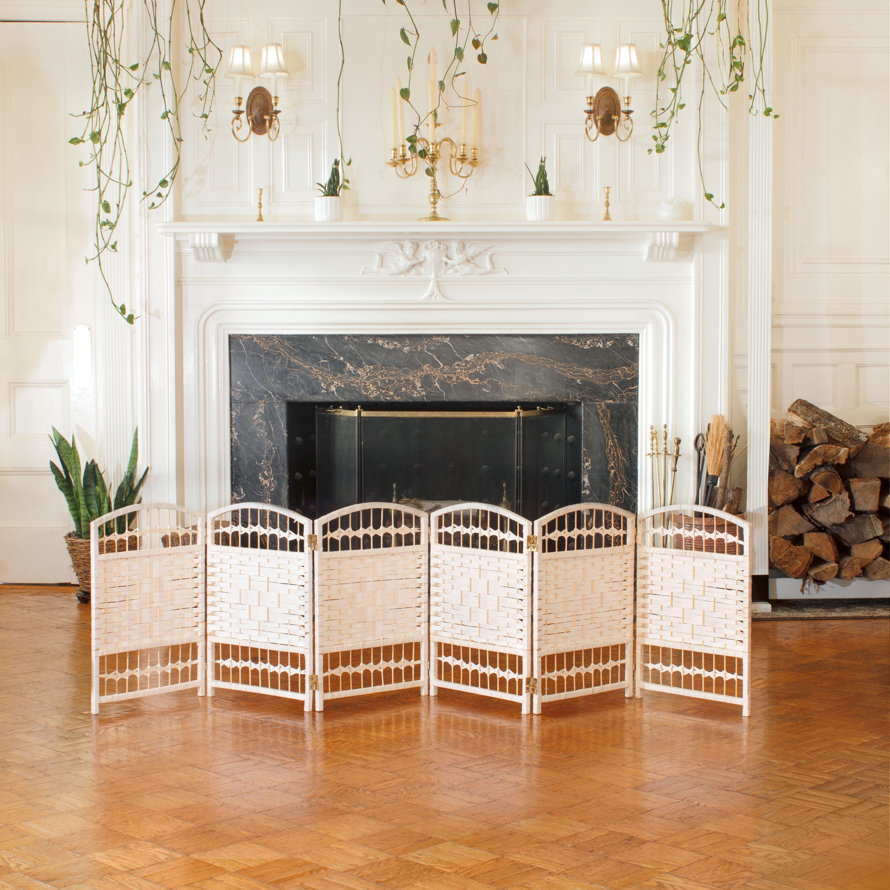 White Natural Fiber 6-Panel Folding Screen Room Divider