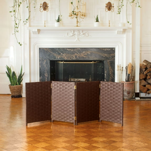 Red Lantern 2 ft. Short Woven Fiber Folding Screen - Dark Mocha - 4 Panel