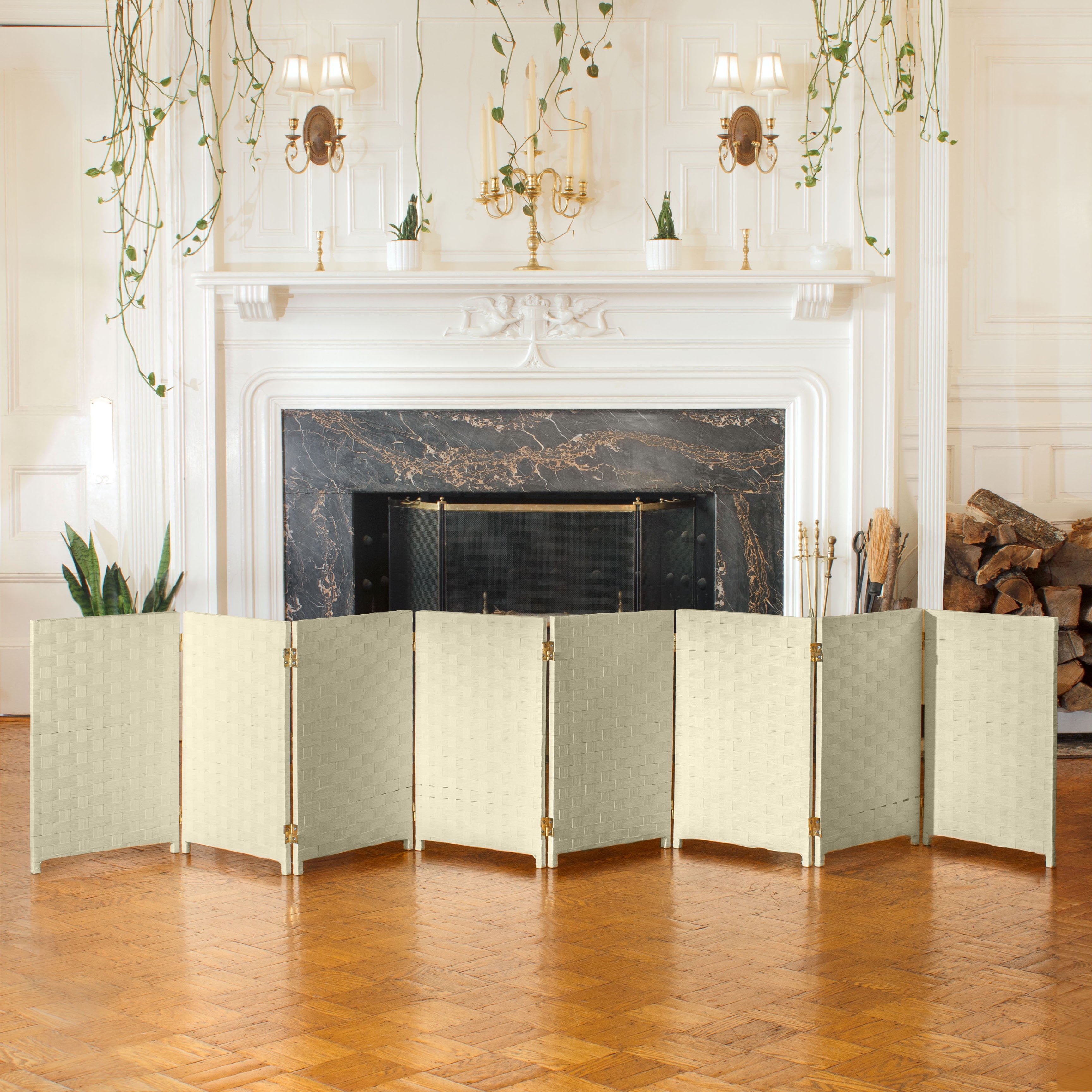 2 Ft. Tall Cream Woven Fiber Folding Screen - 8 Panel