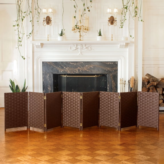 Red Lantern 2 ft. Short Woven Fiber Folding Screen - Dark Mocha - 8 Panel