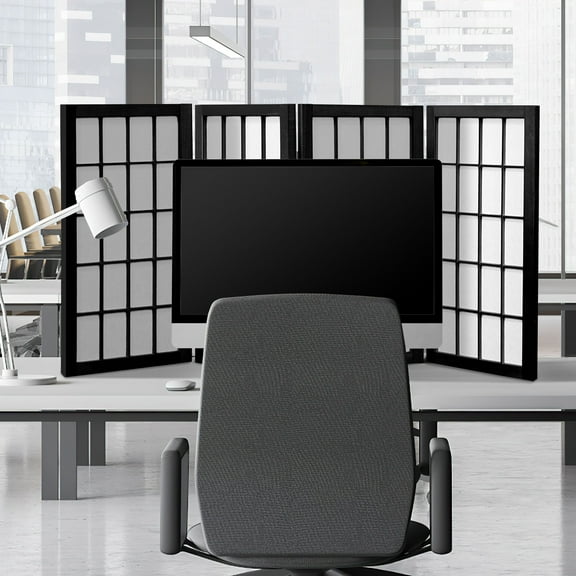 2 ft. Tall Desktop Window Pane Shoji Screen - Black - 4 Panels