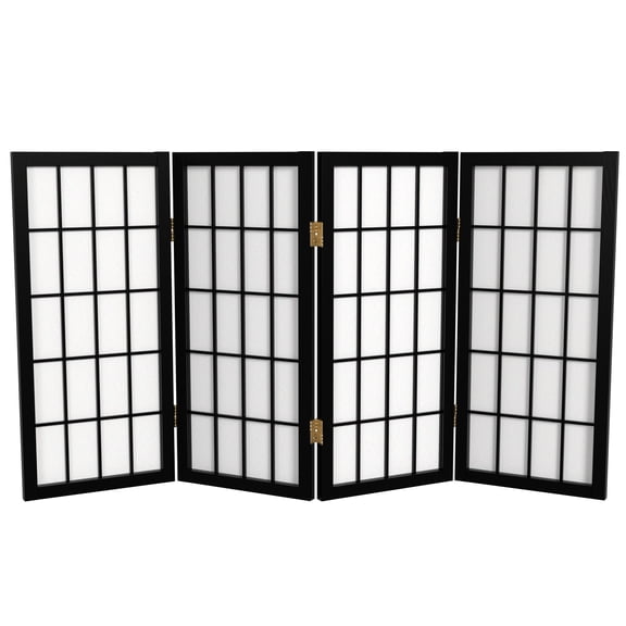 2 ft. Tall Desktop Window Pane Shoji Screen - Black - 4 Panels