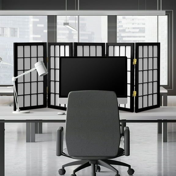 2 ft. Tall Desktop Window Pane Shoji Screen - Black - 5 Panels