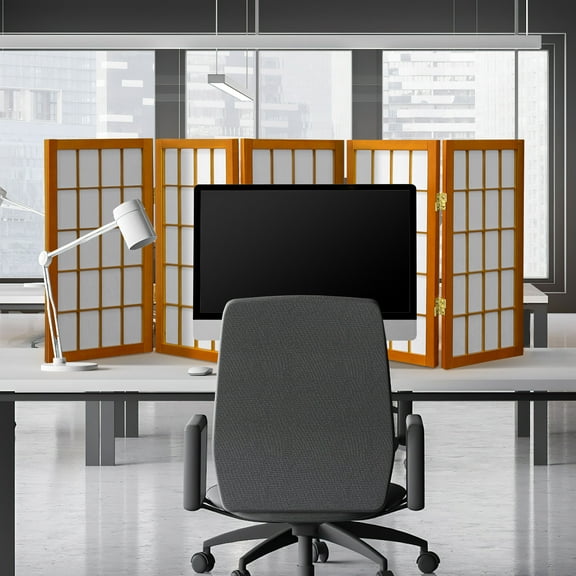 2 ft. Tall Desktop Window Pane Shoji Screen - Honey - 5 Panels