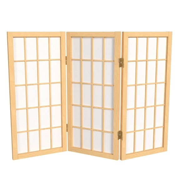 2 ft. Tall Desktop Window Pane Shoji Screen - Natural - 3 Panels