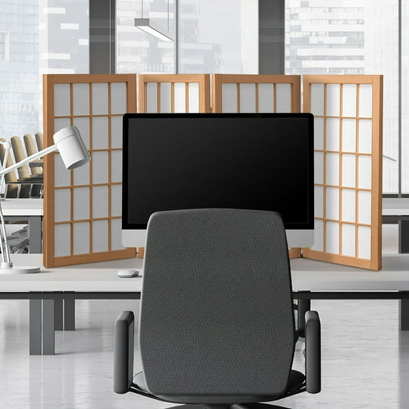 2 ft. Tall Desktop Window Pane Shoji Screen - Natural - 4 Panels