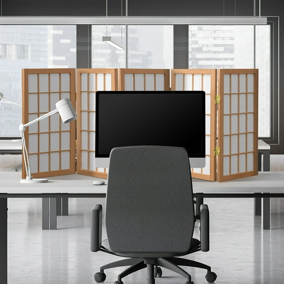 2 ft. Tall Desktop Window Pane Shoji Screen - Natural - 5 Panels