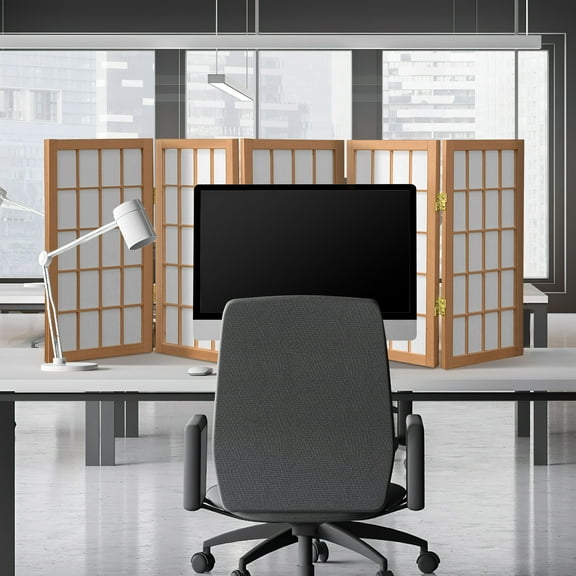 2 ft. Tall Desktop Window Pane Shoji Screen - Natural - 5 Panels