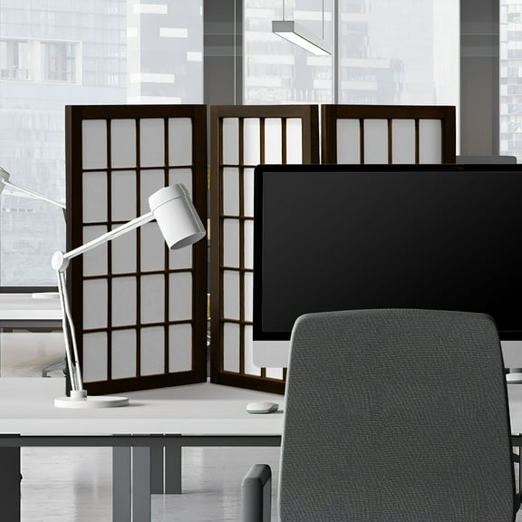 2 ft. Tall Desktop Window Pane Shoji Screen - Walnut - 3 Panels