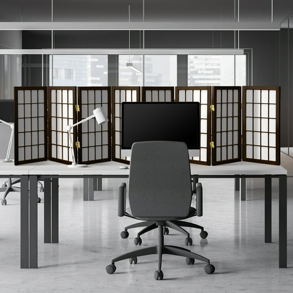 2 ft. Tall Desktop Window Pane Shoji Screen - Walnut - 8 Panels