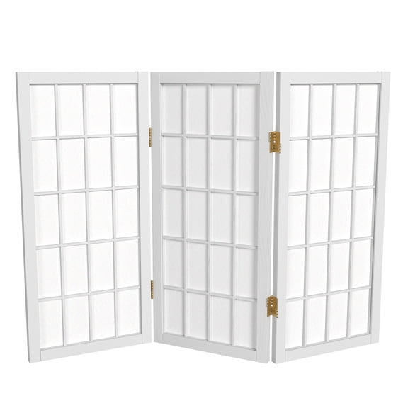 2 ft. Tall Desktop Window Pane Shoji Screen - White - 3 Panels