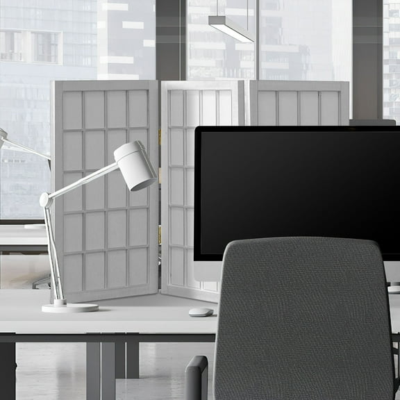 2 ft. Tall Desktop Window Pane Shoji Screen - White - 3 Panels