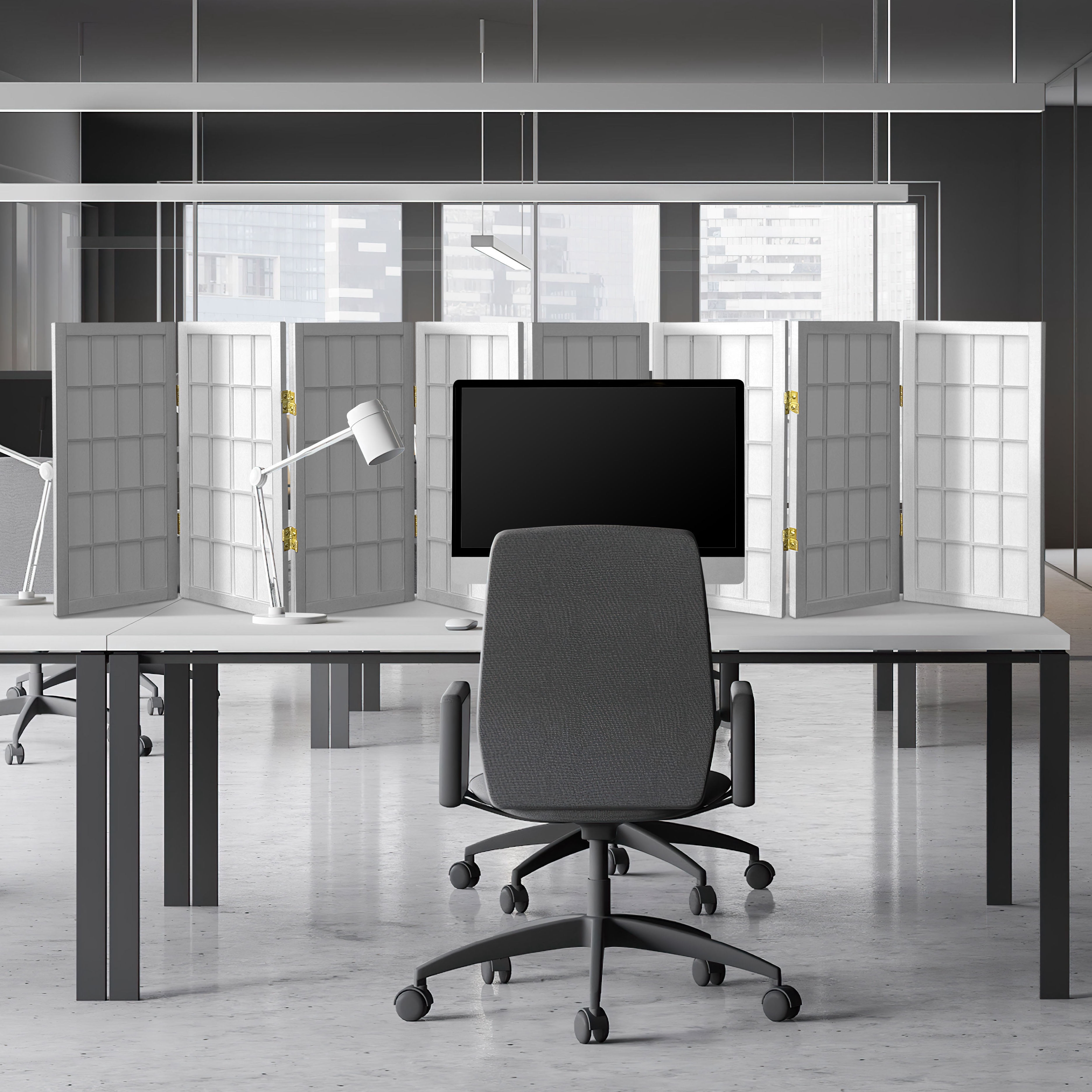 2 ft. Tall Desktop Window Pane Shoji Screen - White - 8 Panels