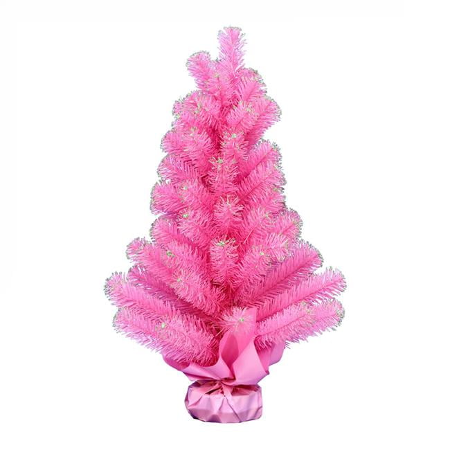 2 ft. x 16 in. Pink Tinsel Tree with 75 PVC Glittered Tips & Plastic ...