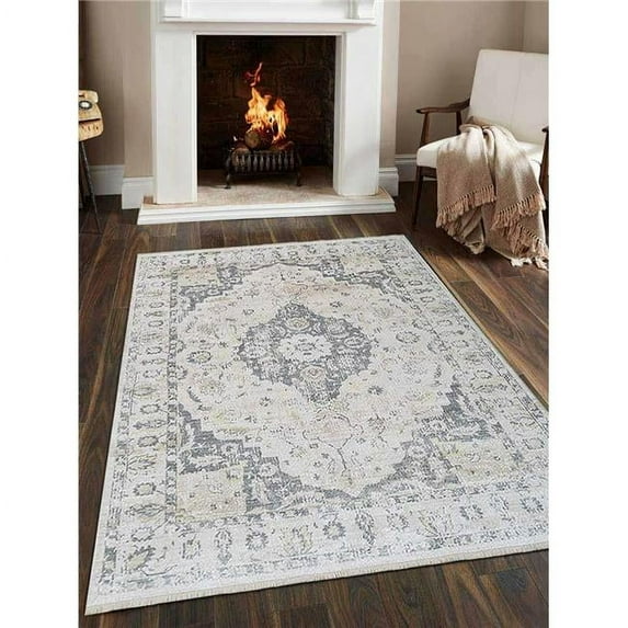 2 ft. x 3 ft. 10 in. Machine Woven Crossweave Polyester Oriental Rectangle Area Rug, Cream