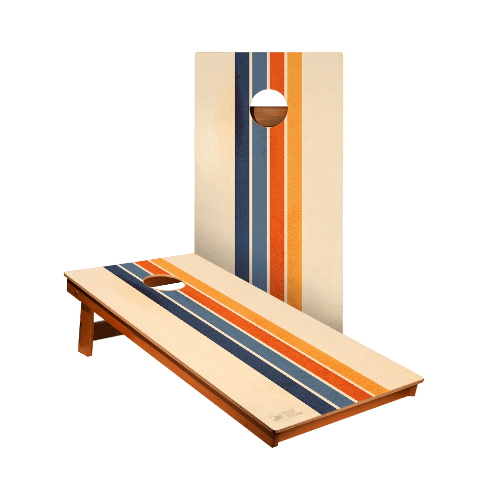 Retro Stripes Mahogany Cornhole Boards with Collapsible Legs