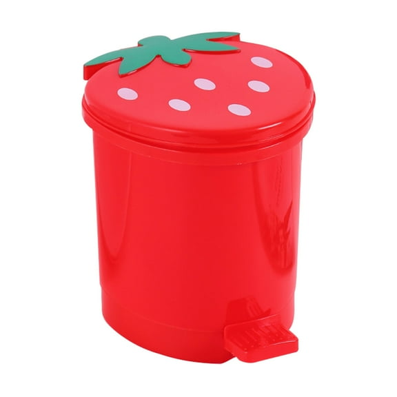 2 gallon Kawaii Strawberry Press-Lid Trash Can, Cute Mini Desktop Waste Bin for Office, Bedroom, Car, & Bedside, Small Garbage Container,Red
