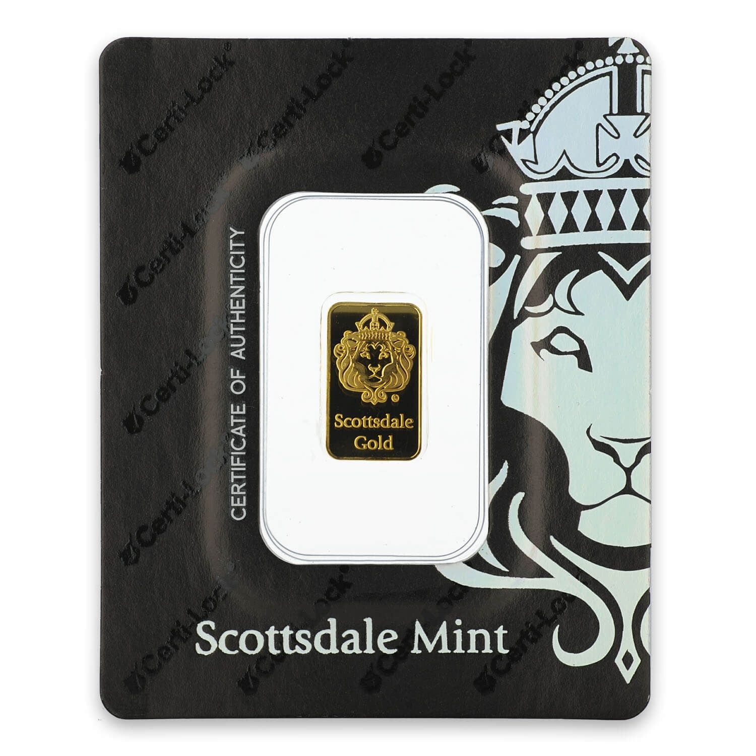 2 gram .9999 Gold Bar by Scottsdale Mint in Certi-Lock