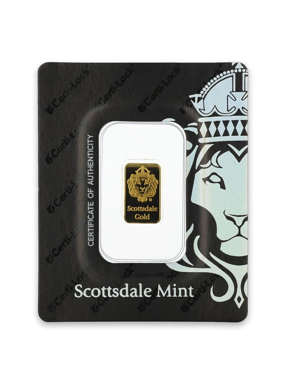 2 gram .9999 Gold Bar by Scottsdale Mint in Certi-Lock