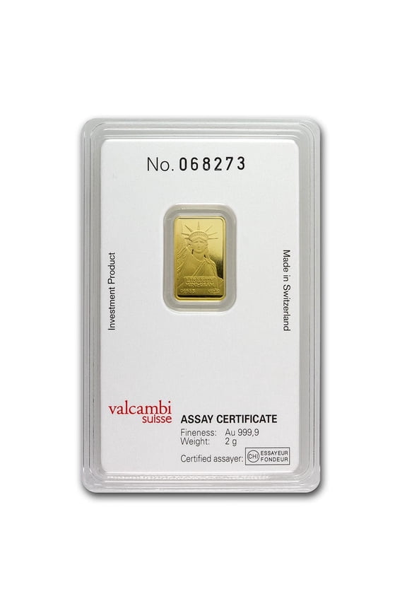 2 gram Gold Bar - Credit Suisse Statue of Liberty (New Assay)
