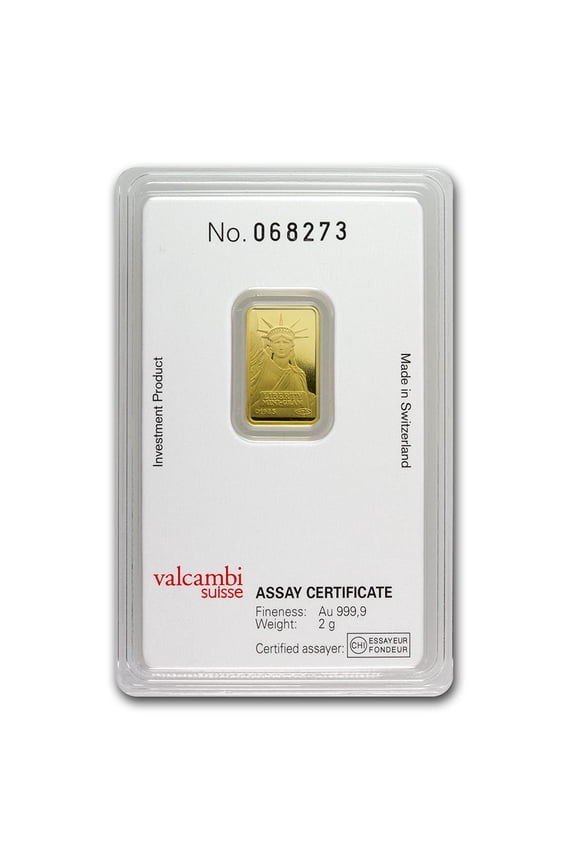 2 gram Gold Bar - Credit Suisse Statue of Liberty (New Assay)
