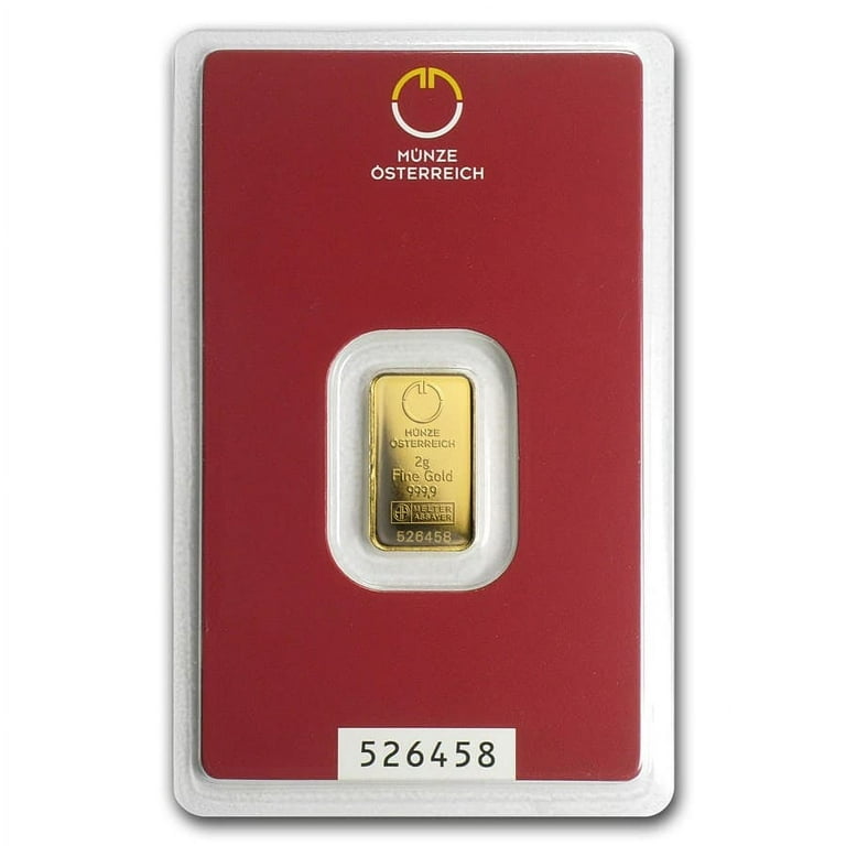 2 gram Austrian Mint Gold Bullion Bar - Guaranteed .9999 Fine (In