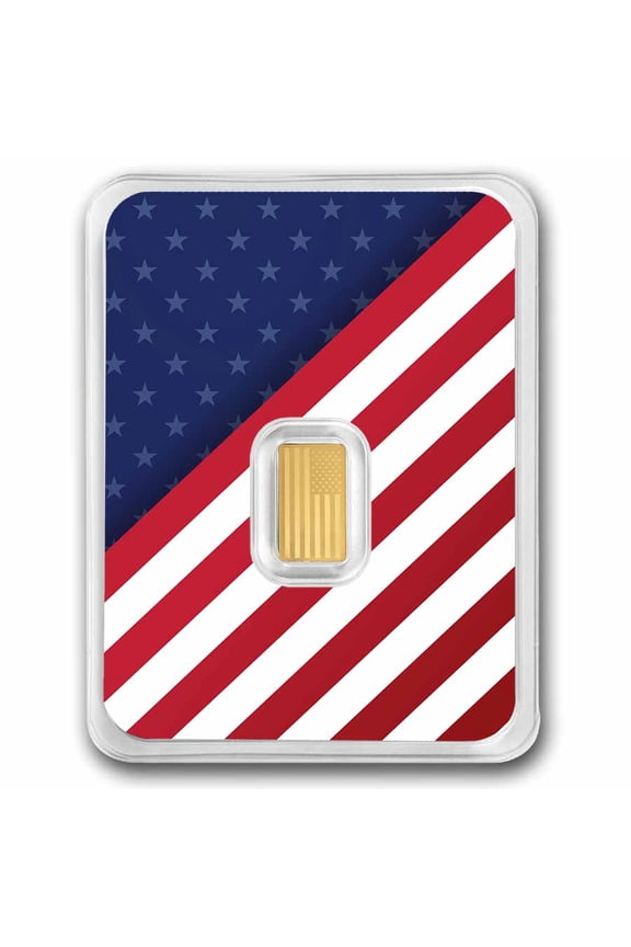 2 gram Gold Bar - United States Flag & Statue of Liberty