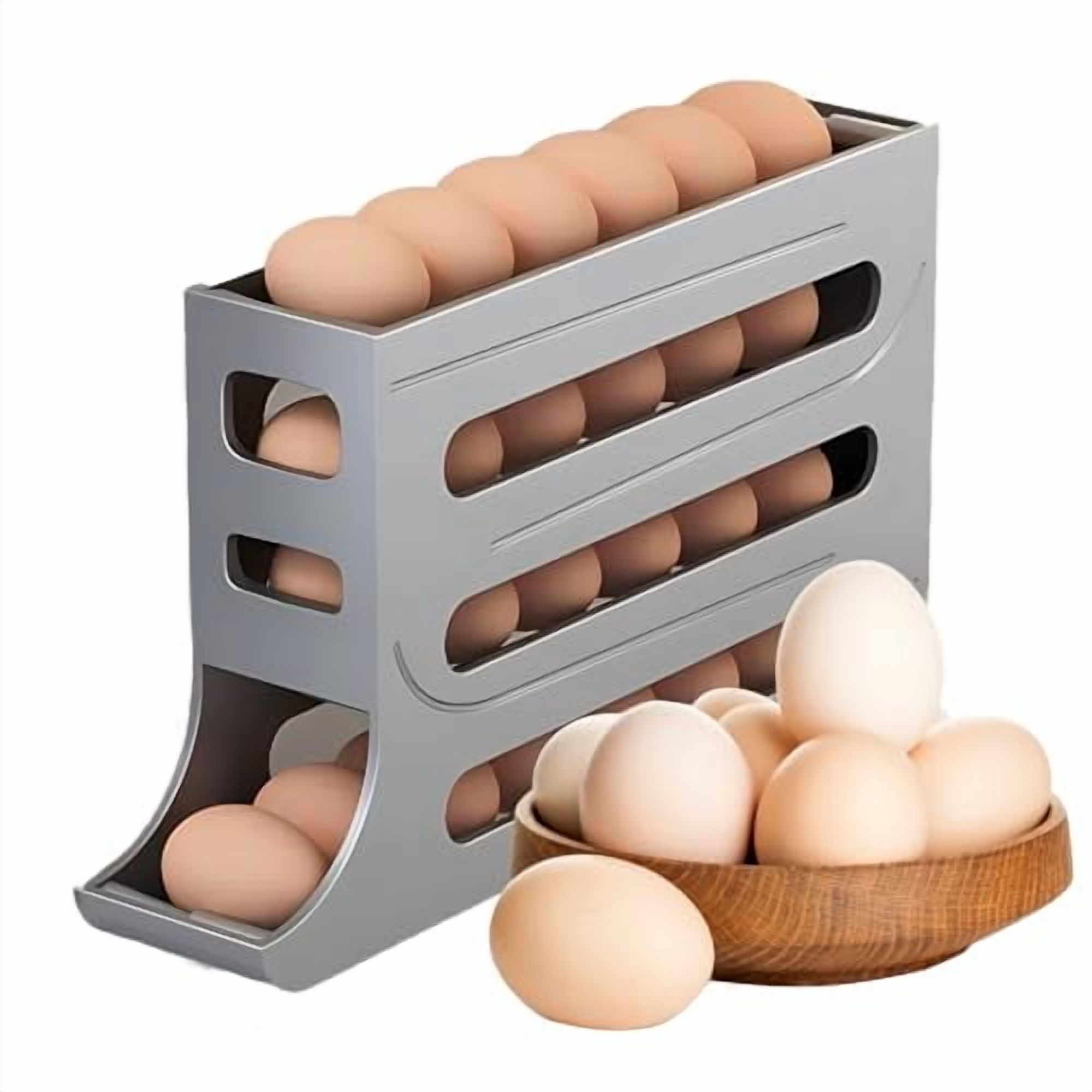 2 groupsEgg Dispenser Automatic Rolling Egg Tray Organizer, Space Saving Refrigerator Egg Roller, Holds 28 Eggs Simultaneously,for Refrigerator,Kitchen,Cabinets,and Dining Table (Grey)