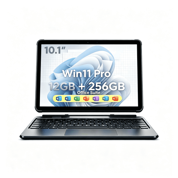 2-in-1 10.1" Windows 11 Pro Tablet Touchscreen PC,12GB RAM 256GB SSD,Intel Core i3 Processor (up to 3.4 GHz), HD Touchscreen, Type-C,Micro HDMI,with Stylus & Case