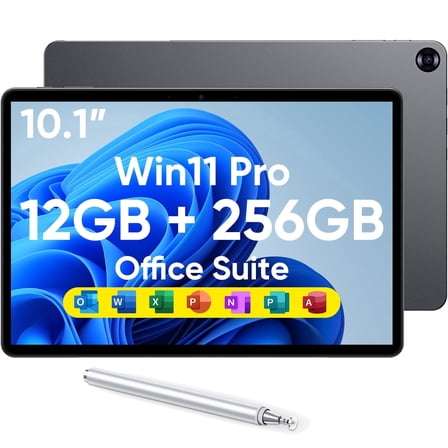 2-in-1 10.1" Windows 11 Pro Tablet Touchscreen PC,12GB RAM 256GB SSD,Intel Core i3 Processor (up to 3.4 GHz), HD Touchscreen, Type-C,Micro HDMI,with Stylus & Case