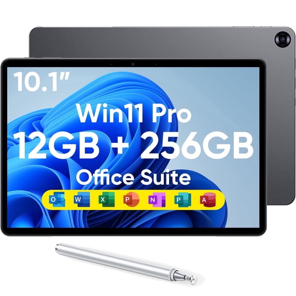 2-in-1 10.1" Windows 11 Pro Tablet Touchscreen PC,12GB RAM 256GB SSD,Intel Core i3 Processor (up to 3.4 GHz), HD Touchscreen, Type-C,Micro HDMI,with Stylus & Case