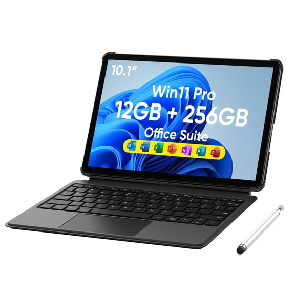 2-in-1 10.1" Windows 11 Pro Tablet Laptop Touchscreen PC,12GB RAM 256GB SSD,Intel Core i3 Processor (up to 3.4 GHz), Type-C,Micro HDMI,with Keyboard Stylus & Case