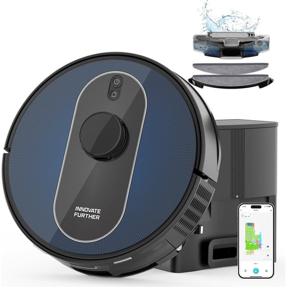 2-in-1 12 in. Robot Vacuum & Mop with Smart Navigation, Self-Emptying, Multisurface & Tangle-Free, 5000Pa Strong Suction