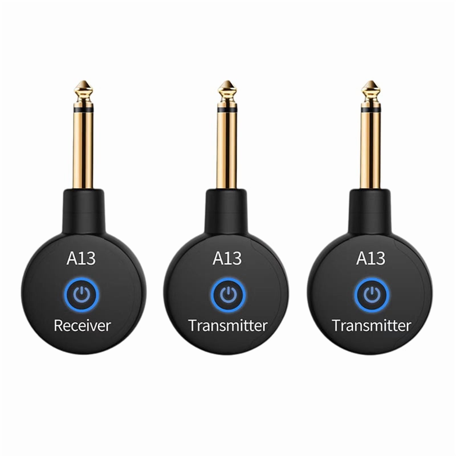 2-in-1 2.4GHz Wireless Guitar System 48KHz Audio Wireless Guitar Transmitter Receiver Electric Guitar Bass Amplifier,1 * Receiver 2 * Transmitter 1 * Data cable,Black