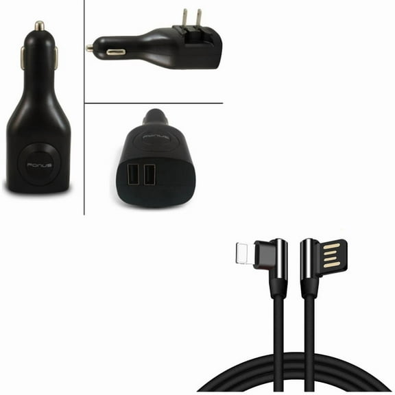 2-in-1 2-Port USB Car Home Charger w Charger Cord 10ft Angle USB Cable E3P for iPad Pro 10.5 Mini 4 Air 2, iPhone 7 6S 6 Plus 5S 5C 5, 9.7, 11 Pro