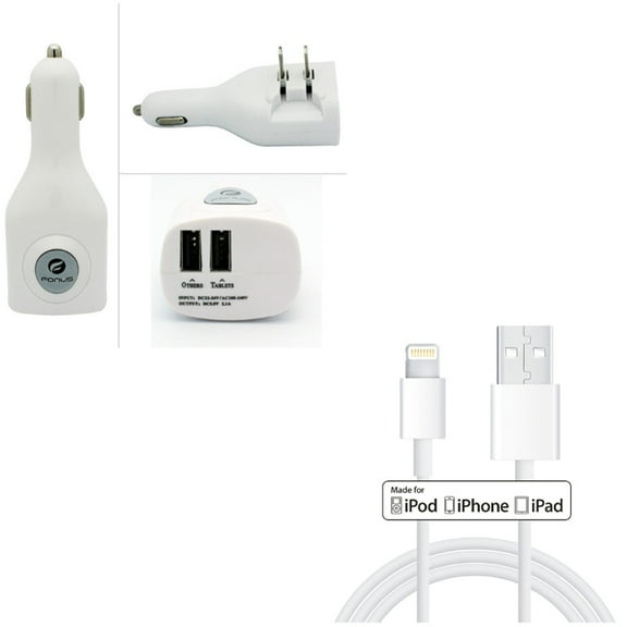 2-in-1 2-Port USB Car Home Charger w Charger Cord Certified 6ft MFi USB Cable N1V for iPod Touch 5, iPhone XS Max XR X, Nano 7th Gen, SE 7 Plus, iPad Pro 9.7, 11 Pro Max, Mini 3 Air, 8 PLUS
