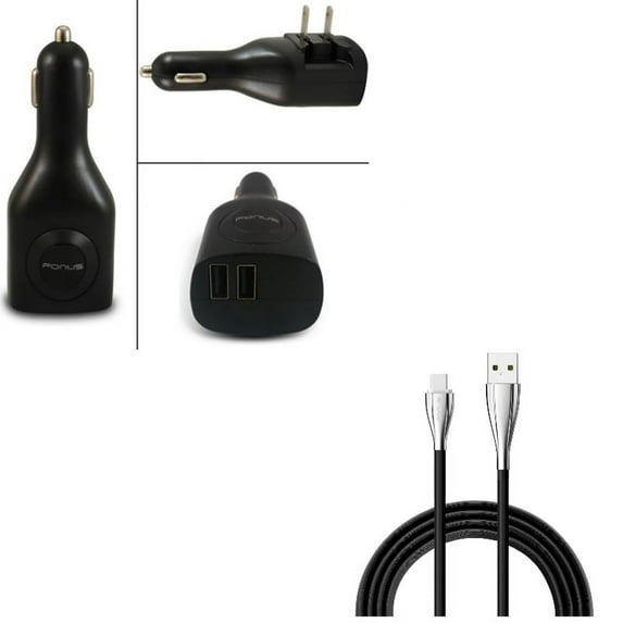 2-in-1 2-Port USB Car Home Charger w Charger Cord Type-C 10ft USB Cable A6Q for Kyocera DuraForce Pro 2 - Lenovo Moto Tab (10.1) - LG G5, V20, G6, V30 V50 ThinQ 5G, V40 ThinQ, V35 ThinQ