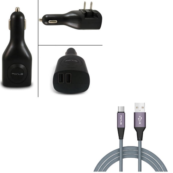 2-in-1 2-Port USB Car Home Charger w Charger Cord Type-C 10ft USB Cable N1L for Samsung Galaxy Tab S3 9.7 S9 Plus, S8+ S8, S10e S10 Plus active 5G Note 9 8 10 Plus A9 A50 A20 A10e - Sonim XP8